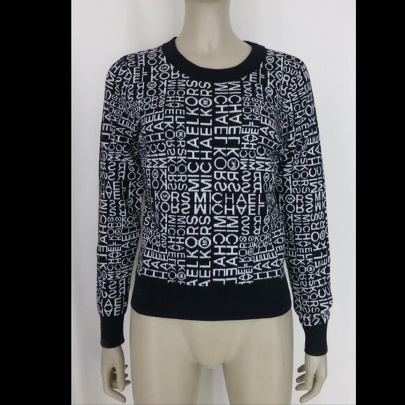 Michael Michael Kors Black and White All Over Logo Sweater (Size XS) - Picture 2 of 10